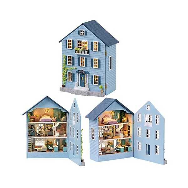 Kit de Maison de poupée Miniature de Meubles en Bois Bricolage Maison de poupée avec LED Chambre créative, Cadeau Adulte Adol