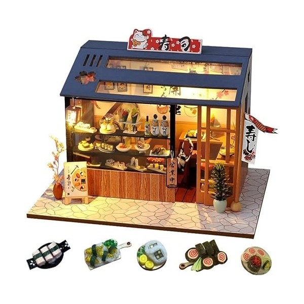 Maison de poupée miniature de style japonais avec meubles, maison de poupée en bois à faire soi-même, pièce créative avec lum