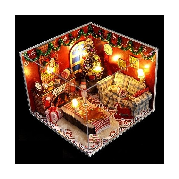 Kit de meubles de Noël miniature en bois avec housse anti-poussière et accessoires pour maison de poupée miniature