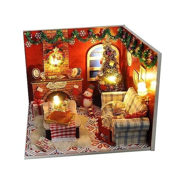 Fiorky Kit de Meubles Miniatures en Bois pour Chambre de poupée - Noël en Bois avec Housse de Protection et Accessoires - Kit