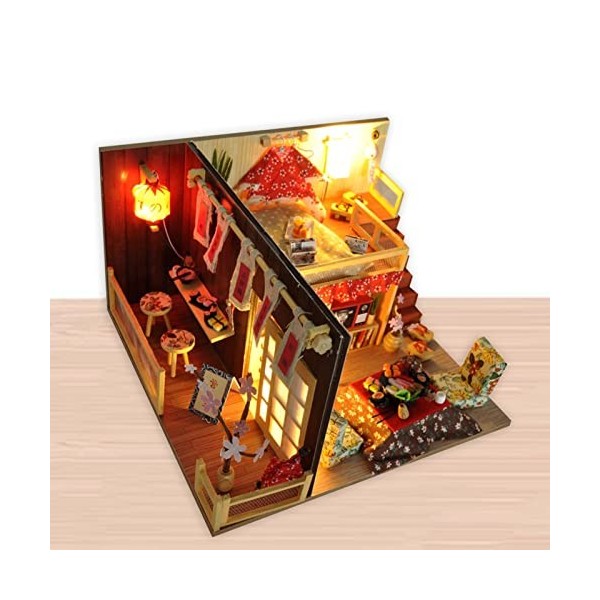 Shenrongtong Mini Maison poupée, Kit Maison Miniature délicate avec lumière LED, Construction modèle en Bois 3D pour Petite M