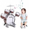 Kit de Batterie pour Enfants, Batterie Enfant Instrument 5 Tambours avec Tabouret, Percussion Musique Jazz Tambour Anniversai