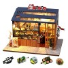 Maison de poupée Miniature de Style Japonais avec Meubles - Maison de poupée en Bois - Maison créative avec lumière LED Saku