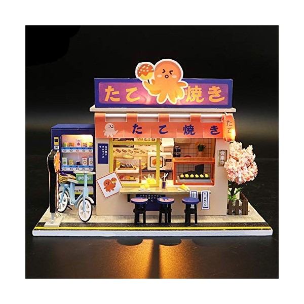 Septembre-1 : 24 échelle de style japonais Takoyaki Shop modèle miniature maison de poupée kits pour cadeau danniversaire