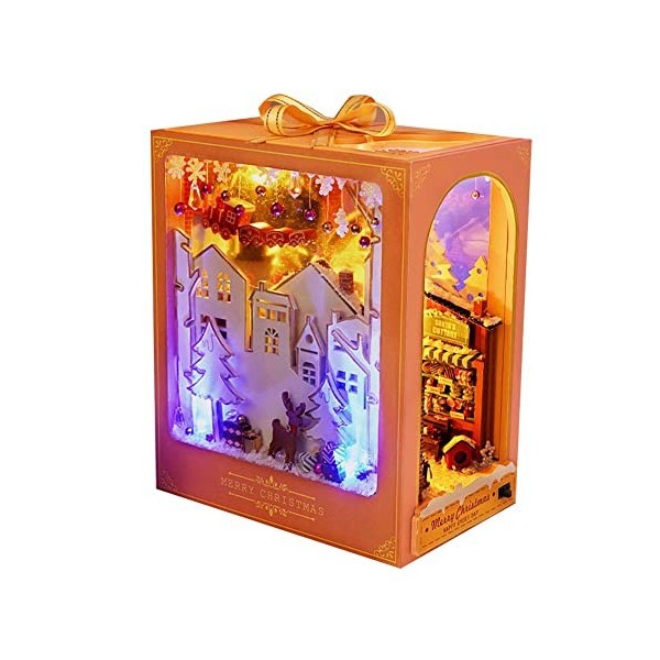 Kit de bricolage pour livre de Noël avec lumière LED et meubles, maison de poupée en bois à faire soi-même, kit de constructi