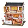 erhumama Maison de poupée en Bois avec Meubles Kits déclairage Miniature Chinois Hotpot Shop Puzzle en Bois bâtiment modèle 