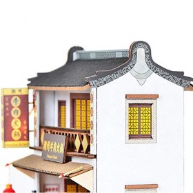 erhumama Maison de poupée en Bois avec Meubles Kits déclairage Miniature Chinois Hotpot Shop Puzzle en Bois bâtiment modèle 