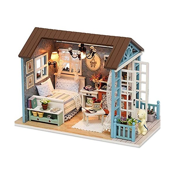 CUTEROOM Bricolage en Bois Dollhouse Handcraft Miniature Kit-Chambre à Coucher modèle et Meubles montrent des Photos et lens