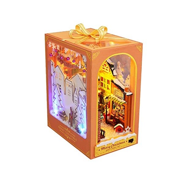 Kit de bricolage pour livre de Noël avec lumière LED et meubles, maison de poupée en bois à faire soi-même, kit de constructi