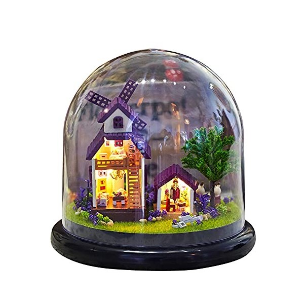 XLZSP Maison de poupée à faire soi-même avec housse anti-poussière - Maisons de poupée miniatures en bois - Kit de meubles po