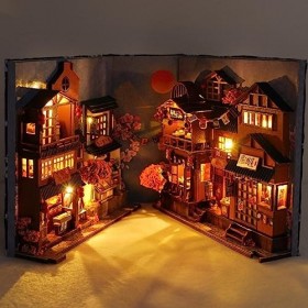 HDTVTV Book Nook Kit 3D en bois pour coin de livre - Maison de poupée miniature à monter soi-même - Modèle adulte librairie 