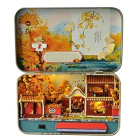 Boîte De Bricolage Miniature, Kit De Maison De Poupée Bricolage Avec Lumière LED, Quatre Saisons Bricolage Cabine Artisanat M