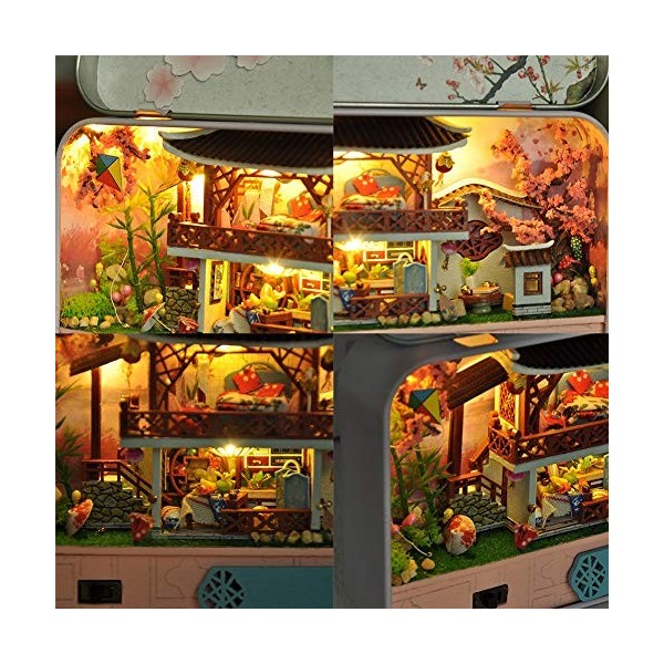 Boîte De Bricolage Miniature, Kit De Maison De Poupée Bricolage Avec Lumière LED, Quatre Saisons Bricolage Cabine Artisanat M