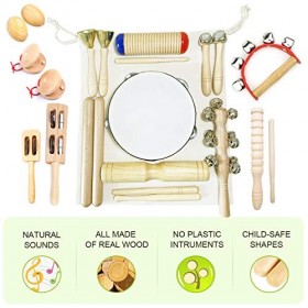 Ulifeme Instrument de Musique Enfant, 23 Pièces Instrument Musique Bois pour Bebe, Ensemble de Jouets 100% Bois Pur, Kit Ryth