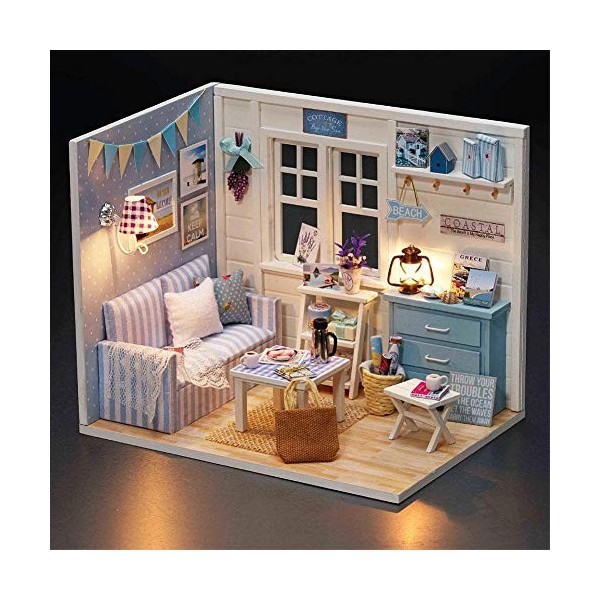 Miniature avec des Meubles de Maison de Poupée,Modèles Dassemblage de Chambre à Coucher de Simulation de Maison de Poupée en