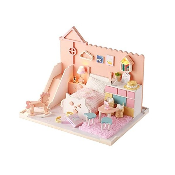 Natudeco Kit de Maison de poupée Miniature Bricolage Maisons de poupée en Bois pour Petites Filles pièces de modèle dassembl