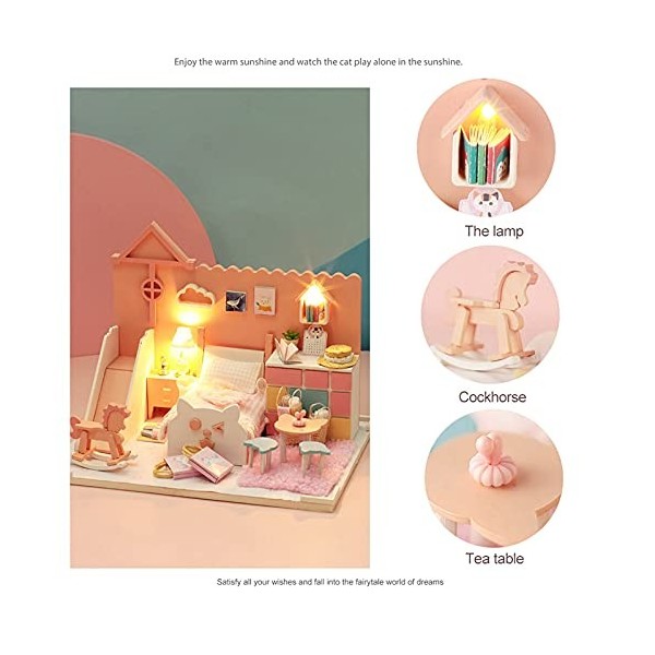 Natudeco Kit de Maison de poupée Miniature Bricolage Maisons de poupée en Bois pour Petites Filles pièces de modèle dassembl