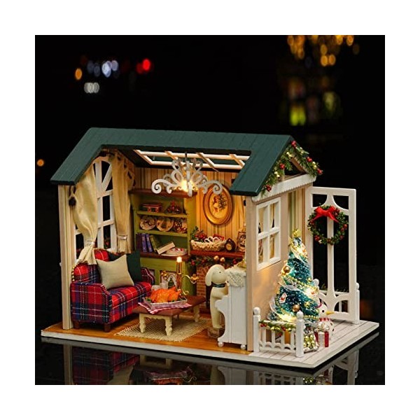 Kit De Maison De Poupée Miniature à Faire Soi-même avec Lumière LED, Maison Rétro Américaine en Bois, Mini Maison Artisanale,