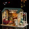 Kit De Maison De Poupée Miniature à Faire Soi-même avec Lumière LED, Maison Rétro Américaine en Bois, Mini Maison Artisanale,