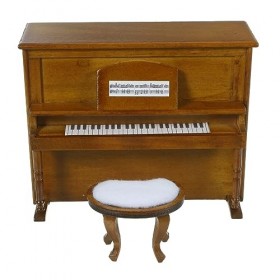 Yardwe 1 Ensemble Modèle De Piano De Maison De Poupée avec Tabouret 1:12 Simulation Piano Droit en Bois Miniature Instrument 