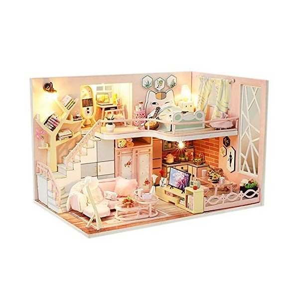 erhumama Loisirs créatifs miniatures pour loft de maison de poupée - Avec lumières LED - Jouet pour enfants - Cadeau dannive