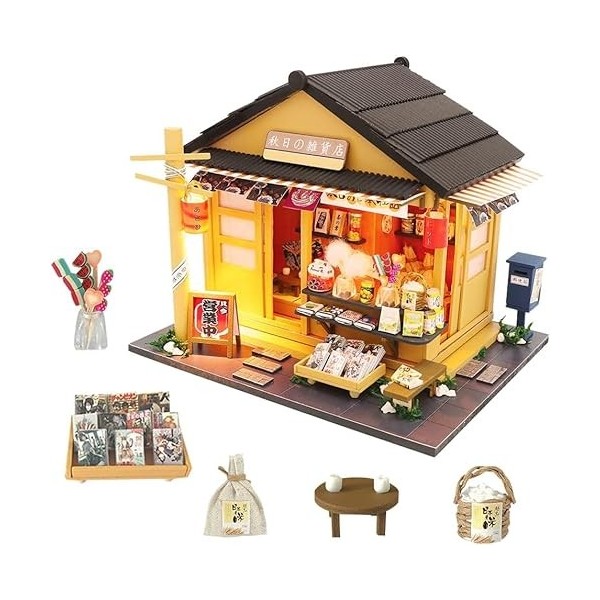 Kit de maison miniature à faire soi-même avec lumière LED, échelle 1: 24 de style japonais, maison de poupée miniature épice