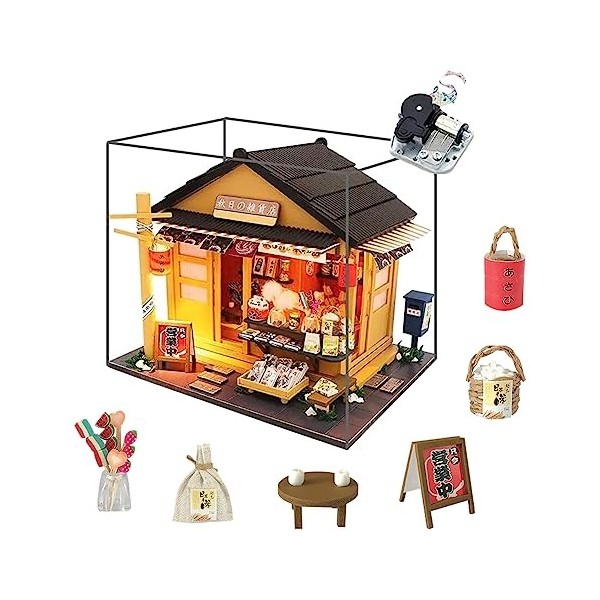 Kit de maison miniature à faire soi-même avec lumière LED, échelle 1: 24 de style japonais, maison de poupée miniature épice