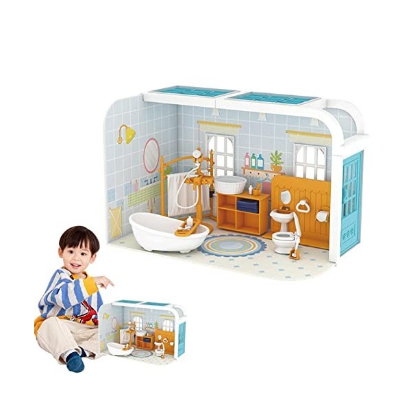 JPSDOWS Mini maison de poupées | Modèle de maison de poupée 3D interactif DIY ,Kit de meubles pour chalet Ornement pour la ma