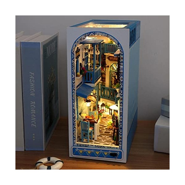 Kit Maison Miniature | Maison poupée Miniature Bricolage Bleu avec lumière LED - Miniature Maison poupée Bricolage, Meubles e