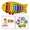 OFKPO Main Frapper Piano en Bois danimaux pour Enfants, Portable Instrument de Musique à Percussion Formes en Poisson, Malle