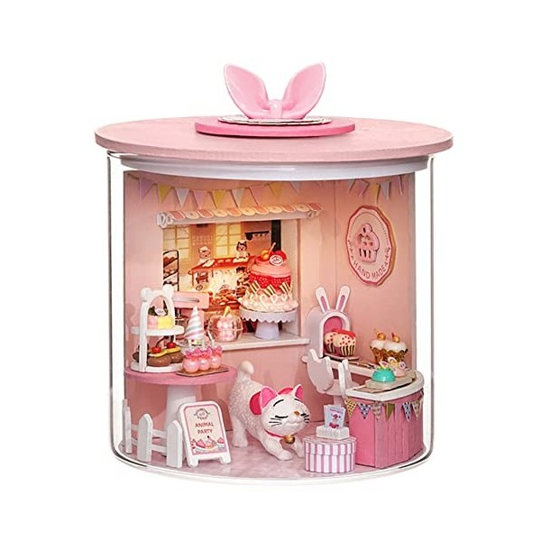 TOPBSFARNY Kit de maison de poupée miniature avec lumières LED à monter soi-même, meuble en bois pour la Saint-Valentin, cade