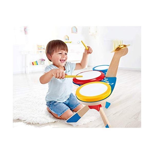 Hape - Batterie et Cymbale - Instrument de Musique à Percussion - Jouet Musical dEveil et de Motricité - Jeu en Bois pour En