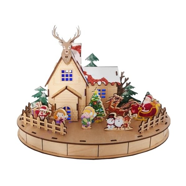 Puzzles en Bois 3D, Minuscule kit de Maison, Miniatures, kit de Maison de poupée mené 67 pièces de Noël de Noël 3D Jigsaw en 