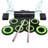 BONROB Batterie Electronique Drum Set, Roll Up percussions Midi Drum Kit avec Casque et Enceintes intégrées Drum Pedals et Ba