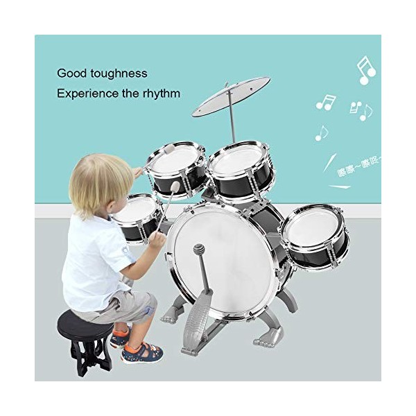 Kit de Batterie , Ensemble de Tambours de Jazz Pour Enfants 5 Tambours avec  Tabouret Percussion Musique Anniversaire éDucation PréCoce Cadeau de Noël