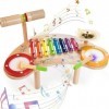 JUSTWOOD 6 en 1 Tambours en Bois Percussion Enfants Batterie, Jouets musicaux Instruments de Musique Enfants Tambours Jouet é