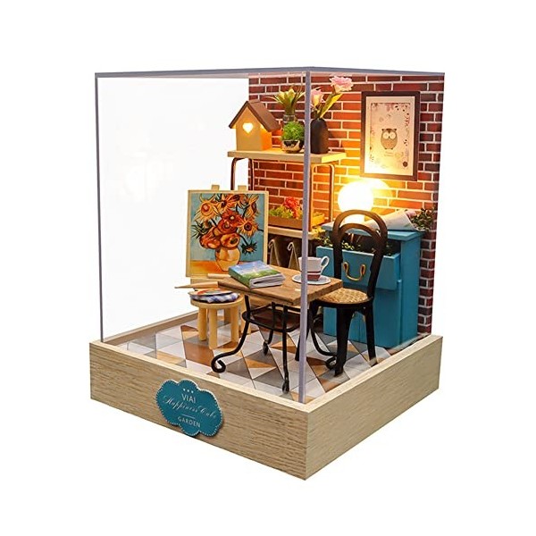 Mini maison de poupée miniature en bois à monter soi-même - Kit de construction de jouets 3D - Modèle de maison de poupée 3D 