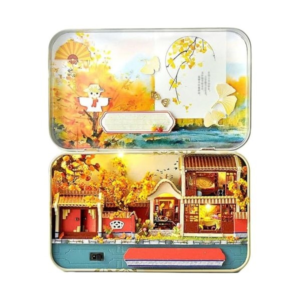 TAUIANE Kit de Maison Miniature Bricolage, Mini Maison en Fer Quatre Saisons,Mini Boîte de Paysage, Chalet de Paysage de Styl