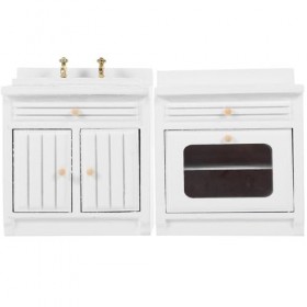 Toyvian 1 Ensemble De Meubles Miniatures pour Maison De Poupée Ensemble Darmoires De Cuisine en Bois Mini Cuisinière Comptoi