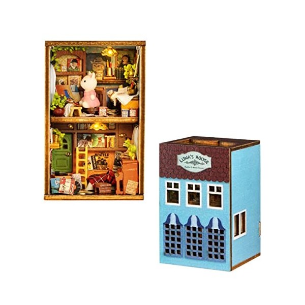 CUTEROOM Kit de maison de poupée miniature avec meubles et lumières LED, maison de poupée miniature en bois pour femmes et fi