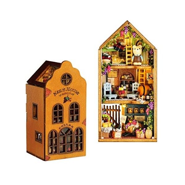 CUTEROOM Kit de maison de poupée miniature avec meubles et lumières LED, maison de poupée miniature en bois pour femmes et fi