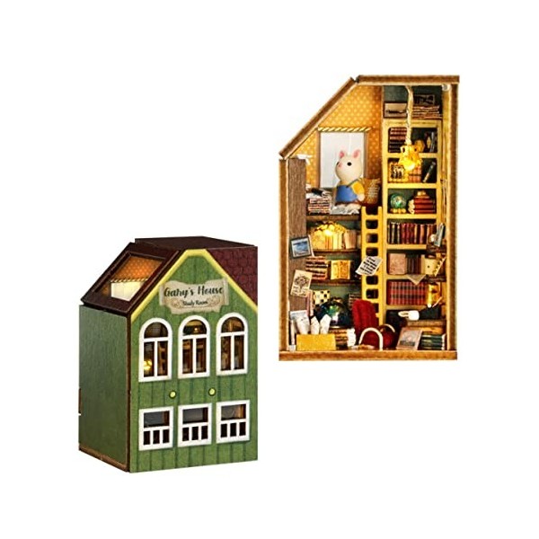 CUTEROOM Kit de maison de poupée miniature avec meubles et lumières LED, maison de poupée miniature en bois pour femmes et fi