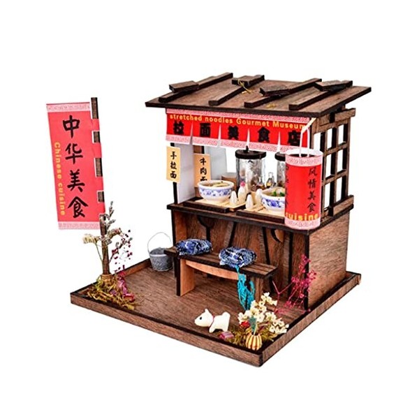misppro DIY Maison de poupée miniature en bois Kit avec meubles, lumière LED, nouilles de style chinois, restaurant