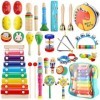 ENCOUN Instruments de Musique pour Enfants, 33 PCS Ensemble de Jouets Musicaux Bois, Bois Percussion pour Bébé avec Xylophone