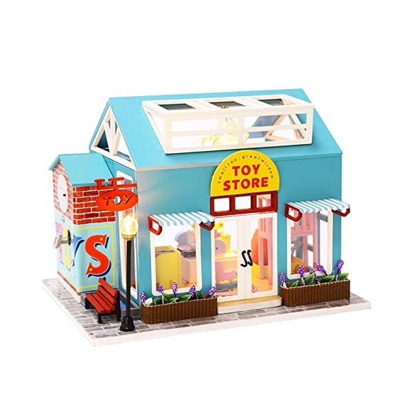PHTOIT Maison de PoupéE Miniature Maison de PoupéE Assembler Kit Jouet en Bois Magasin Meubles Maison pour Les Enfants