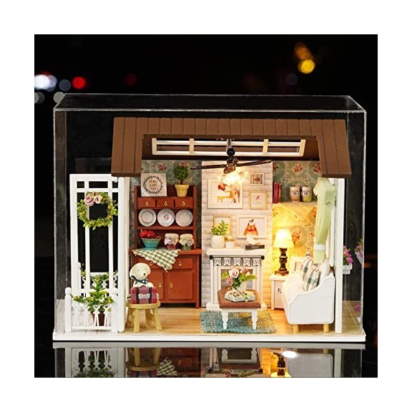 Kit De Maison De Poupée Miniature, DIY 1:24 Réaliste en Bois Mini 3D avec Meubles, Lampes LED, Décoration De Noël, Cadeau da