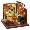 erhumama Kit de maison de poupée miniature 3D en bois style chinois antique, meubles de salle détude, lumières et accessoire