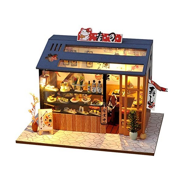 XLZSP Maison de poupée miniature à dessert, sushis avec meubles à LED - Maison de poupée miniature - Maison de rue - Modèle e