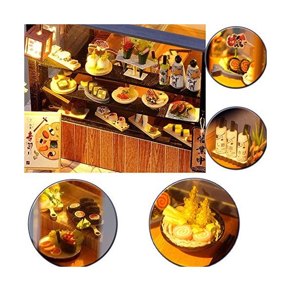 XLZSP Maison de poupée miniature à dessert, sushis avec meubles à LED - Maison de poupée miniature - Maison de rue - Modèle e