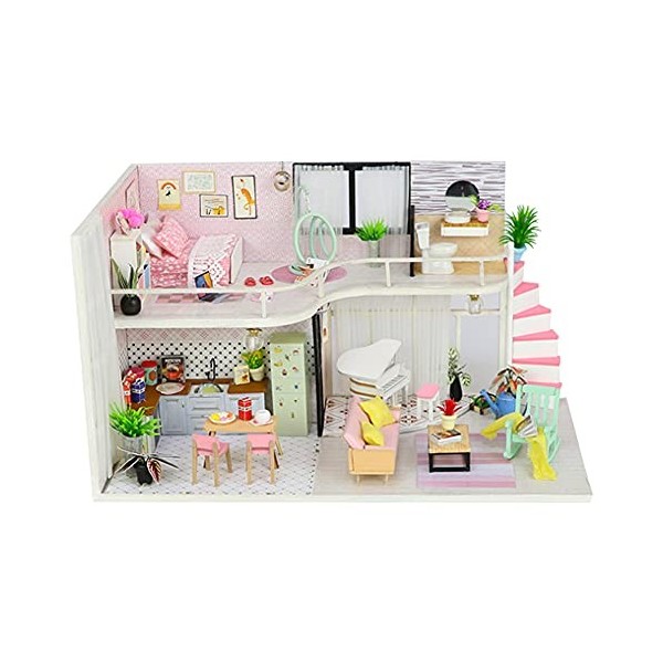 WonDrtherC Bricolage Jouet Maison Kit créatif Rose Loft bâtiment modèle Miniature Maison de poupée 3D Maison Kit pour Filles 